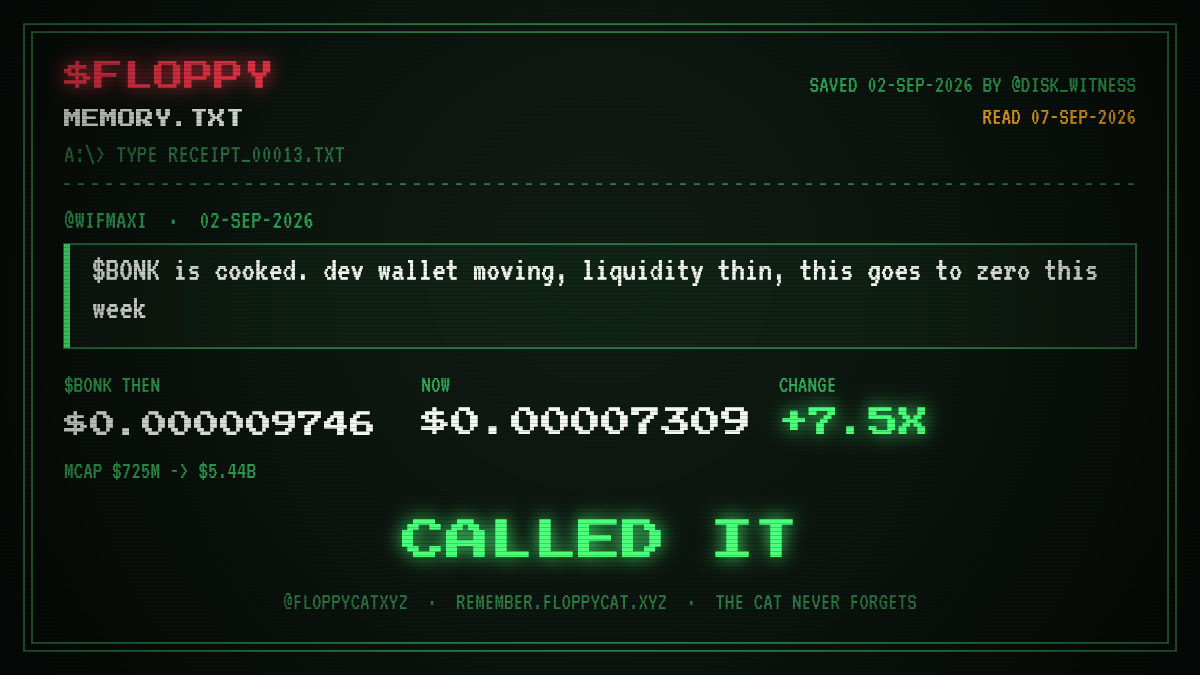 Post by @wifmaxi: $BONK is cooked. dev wallet moving, liquidity thin, this goes to zero this week