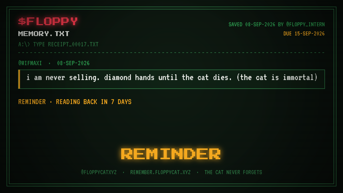 Post by @wifmaxi: i am never selling. diamond hands until the cat dies. (the cat is immortal)