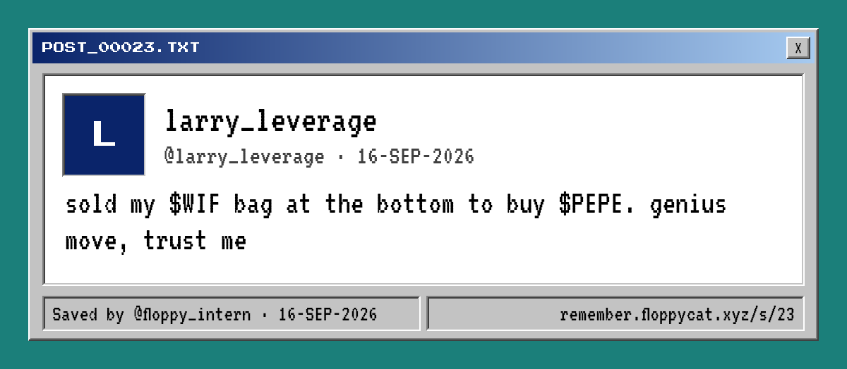Post by @larry_leverage: sold my $WIF bag at the bottom to buy $PEPE. genius move, trust me