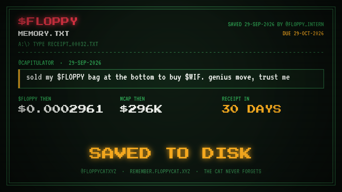 Post by @capitulator: sold my $FLOPPY bag at the bottom to buy $WIF. genius move, trust me
