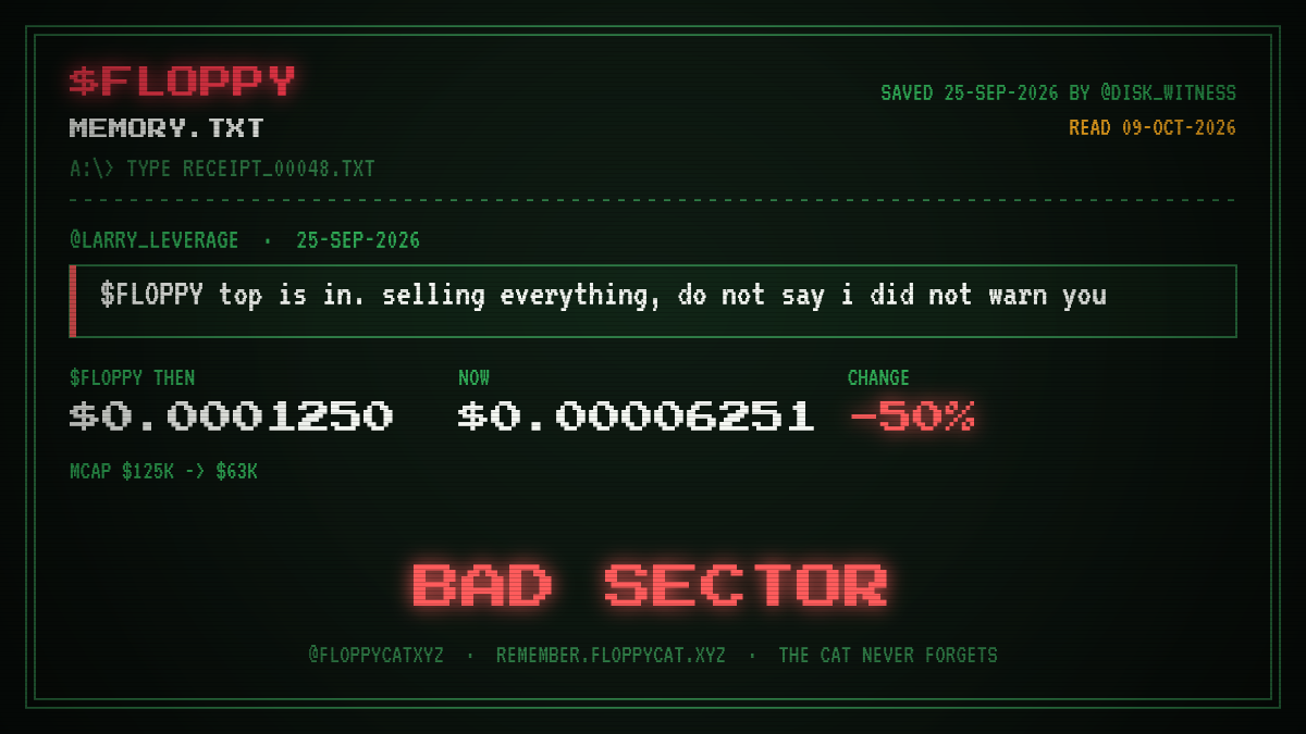 Post by @larry_leverage: $FLOPPY top is in. selling everything, do not say i did not warn you