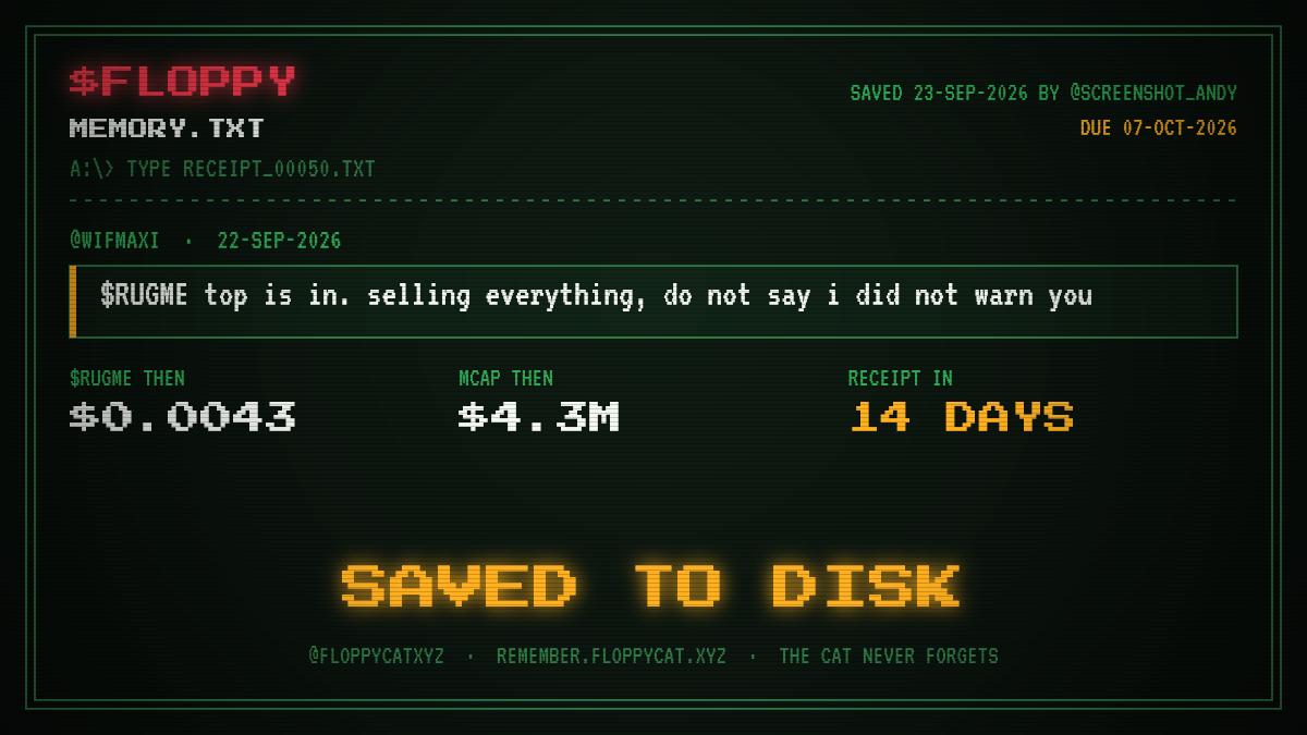 Post by @wifmaxi: $RUGME top is in. selling everything, do not say i did not warn you