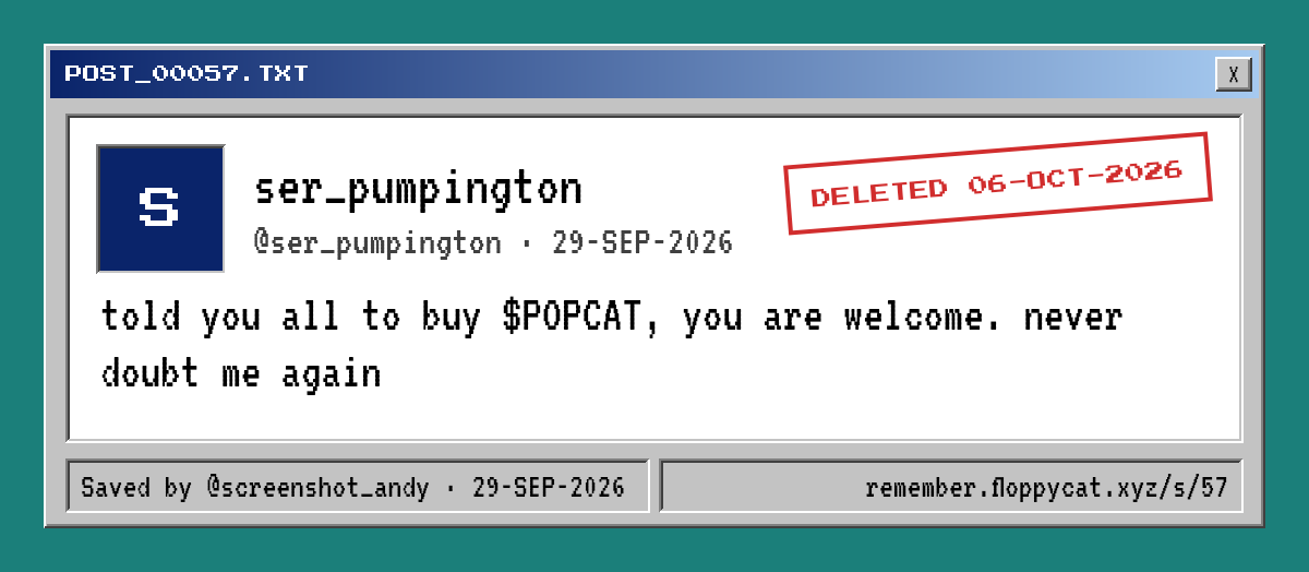Post by @ser_pumpington: told you all to buy $POPCAT, you are welcome. never doubt me again
